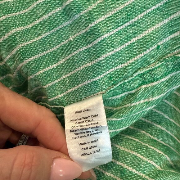 Talbots Linen Boyfriend Shirt - Firefly Stripe Button Down Size L - Picture 6 of 6